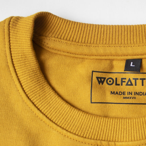 mustard yellow sweatshirt close up neck_Wolfattire