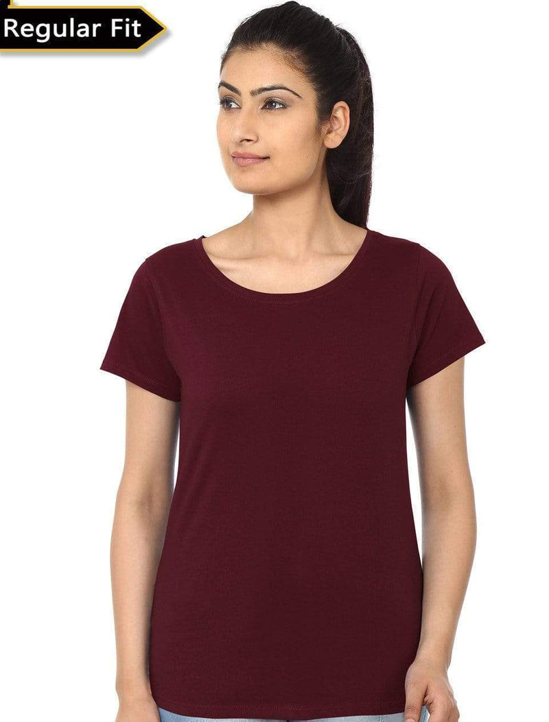 women t-shirt Women's Plain Round Neck T-shirt Maroon wolfattire