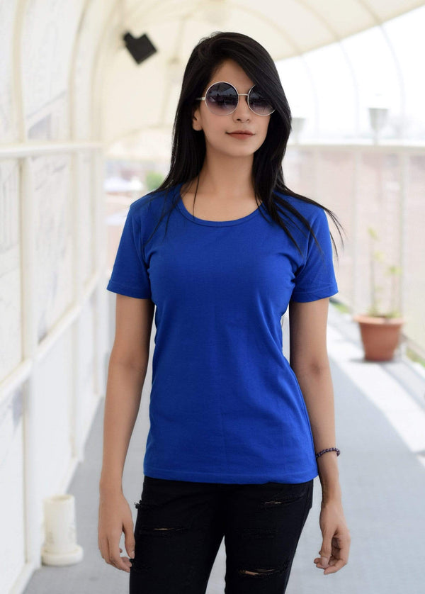 women t-shirt Women's Plain Round Neck T-shirt Royal Blue wolfattire