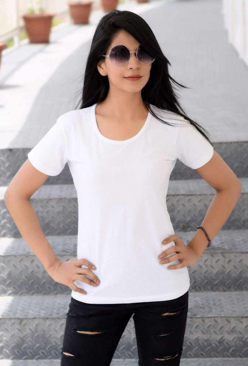 women t-shirt Women's Plain Round Neck T-shirt White wolfattire