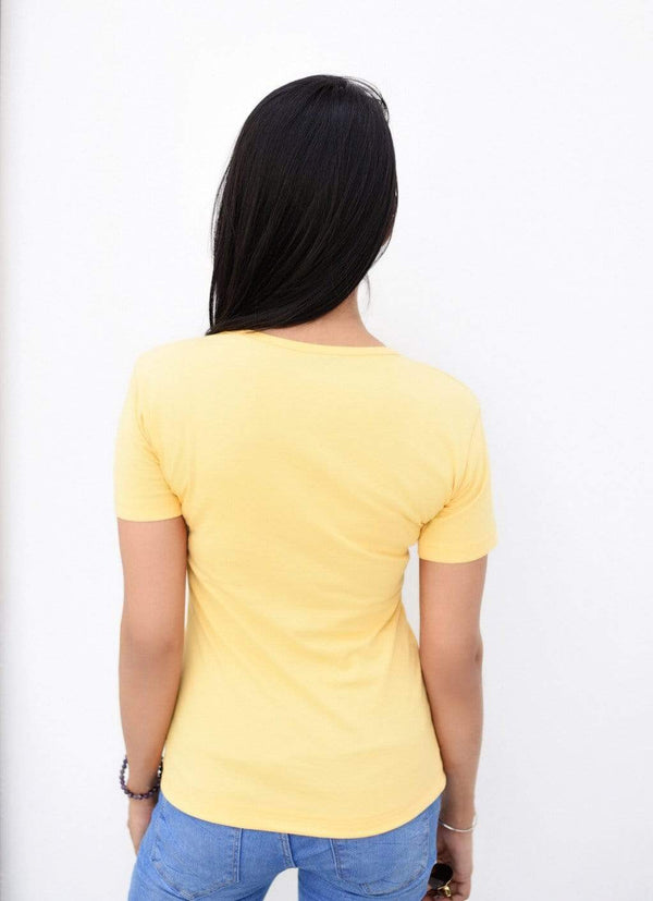 women t-shirt Women's Plain Round Neck T-shirt Yellow wolfattire